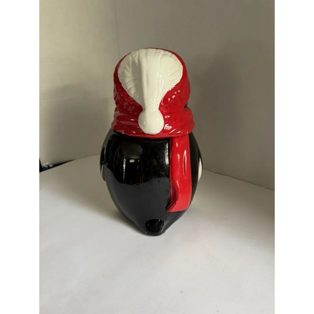 Vintage Ceramic Penguin Cookie Jar Red Hat Scarf Holiday Winter Decor